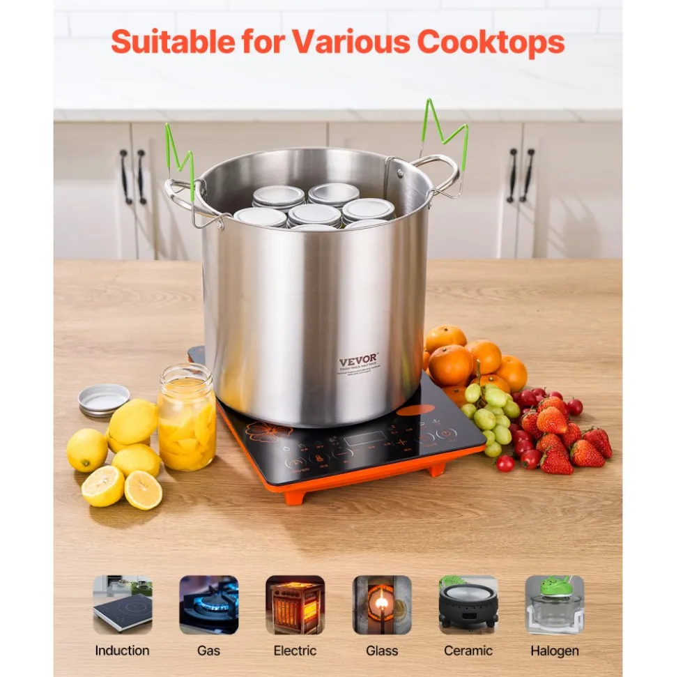 VEVOR 21 QT Canning Pot with Rack and Lid, Stainless Steel Waterbath Canner with Dual Handle and Glass Lid, Compatible with All Cooktops: Induction, Gas, Electric, Glass, Ceramic, Halogen