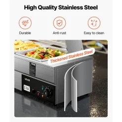 VEVOR 60QT Commercial Food Warmer, 5-Pan Electric Steam Table with Glass Cover, 1500W Countertop Stainless Steel Buffet Bain Marie with 86-185°F Temp Control for Catering, Buffet, Parties, Restaurants