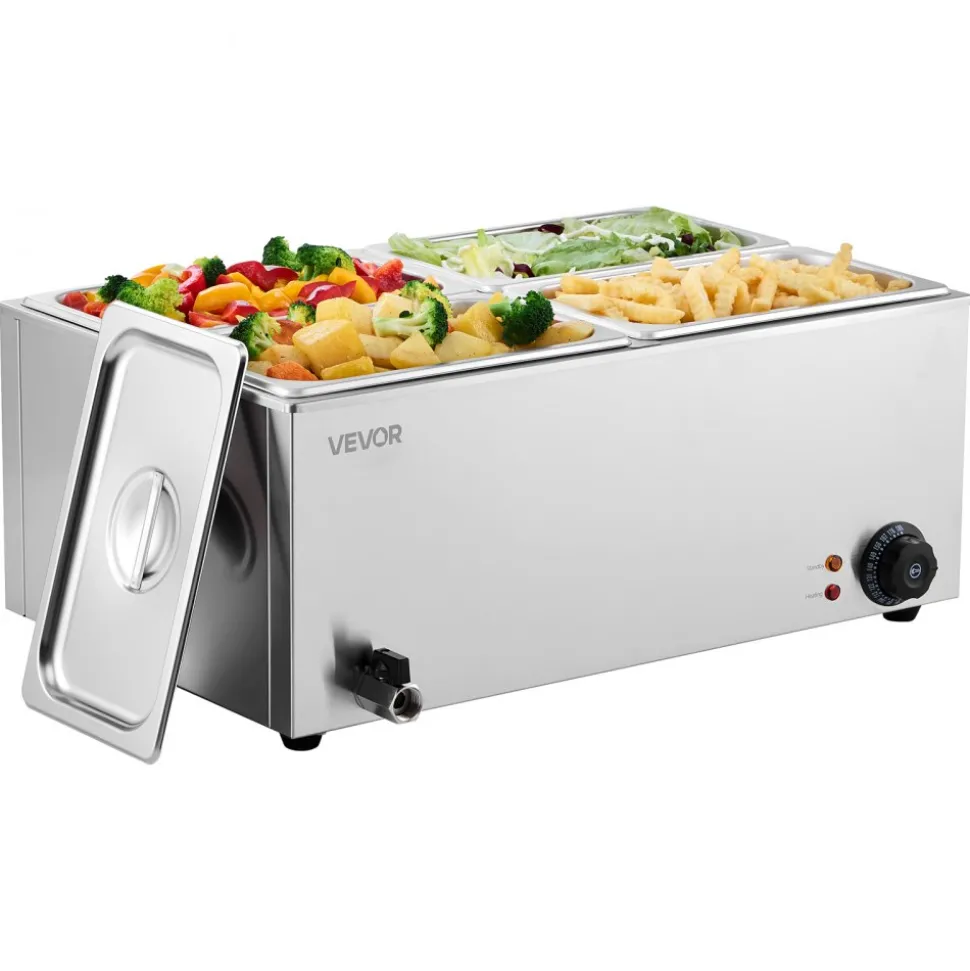 VEVOR 24QT Commercial Food Warmer, 4-Pan Electric Steam Table, 1200W Professional Countertop Stainless Steel Buffet Bain Marie with 86-185°F Temp Control for Catering, Buffet, Parties, Restaurants