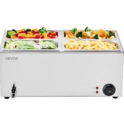 VEVOR 24QT Commercial Food Warmer, 4-Pan Electric Steam Table, 1200W Professional Countertop Stainless Steel Buffet Bain Marie with 86-185°F Temp Control for Catering, Buffet, Parties, Restaurants