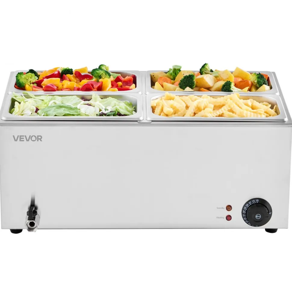 VEVOR 24QT Commercial Food Warmer, 4-Pan Electric Steam Table, 1200W Professional Countertop Stainless Steel Buffet Bain Marie with 86-185°F Temp Control for Catering, Buffet, Parties, Restaurants