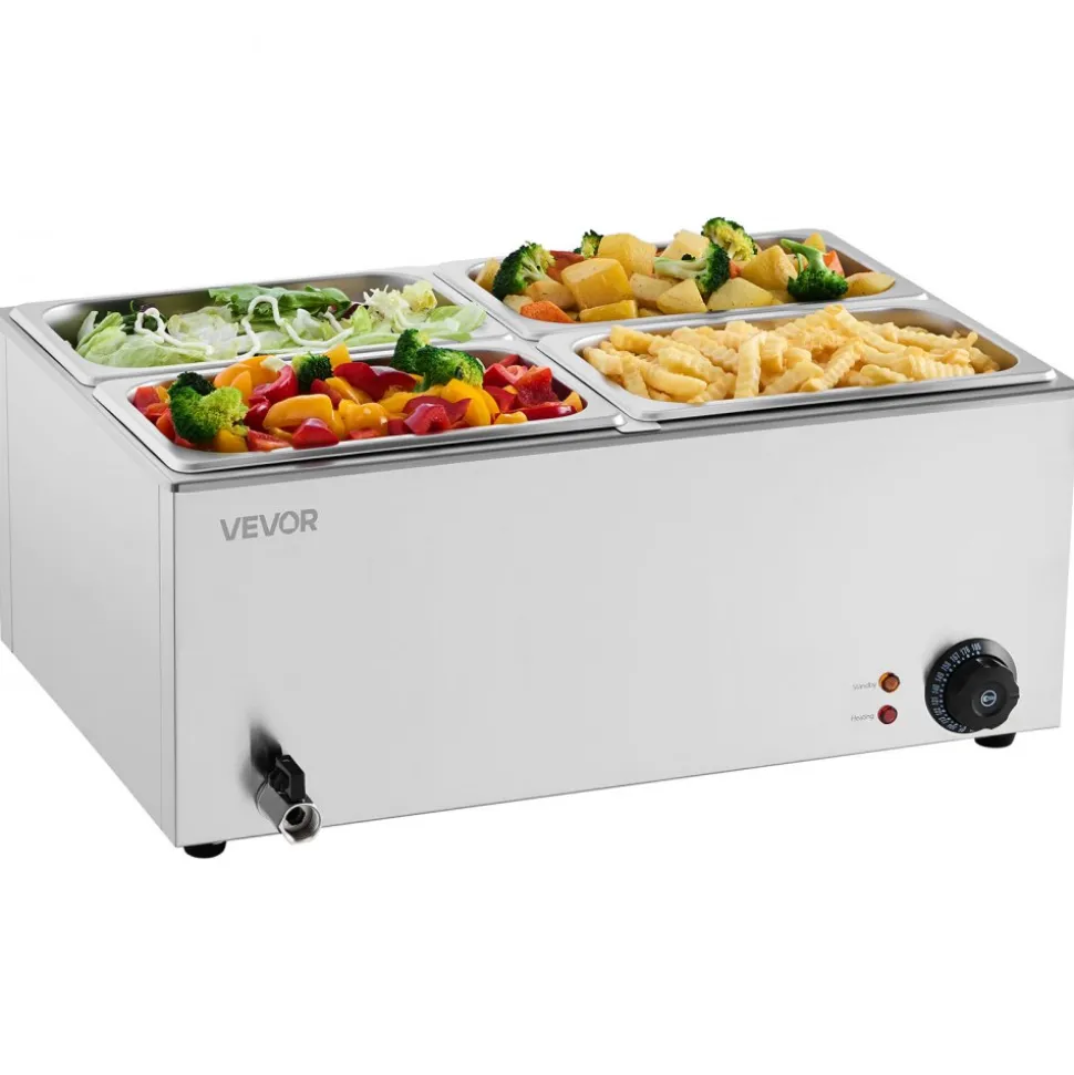 VEVOR 24QT Commercial Food Warmer, 4-Pan Electric Steam Table, 1200W Professional Countertop Stainless Steel Buffet Bain Marie with 86-185°F Temp Control for Catering, Buffet, Parties, Restaurants