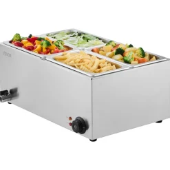 VEVOR 24QT Commercial Food Warmer, 4-Pan Electric Steam Table, 1200W Professional Countertop Stainless Steel Buffet Bain Marie with 86-185°F Temp Control for Catering, Buffet, Parties, Restaurants