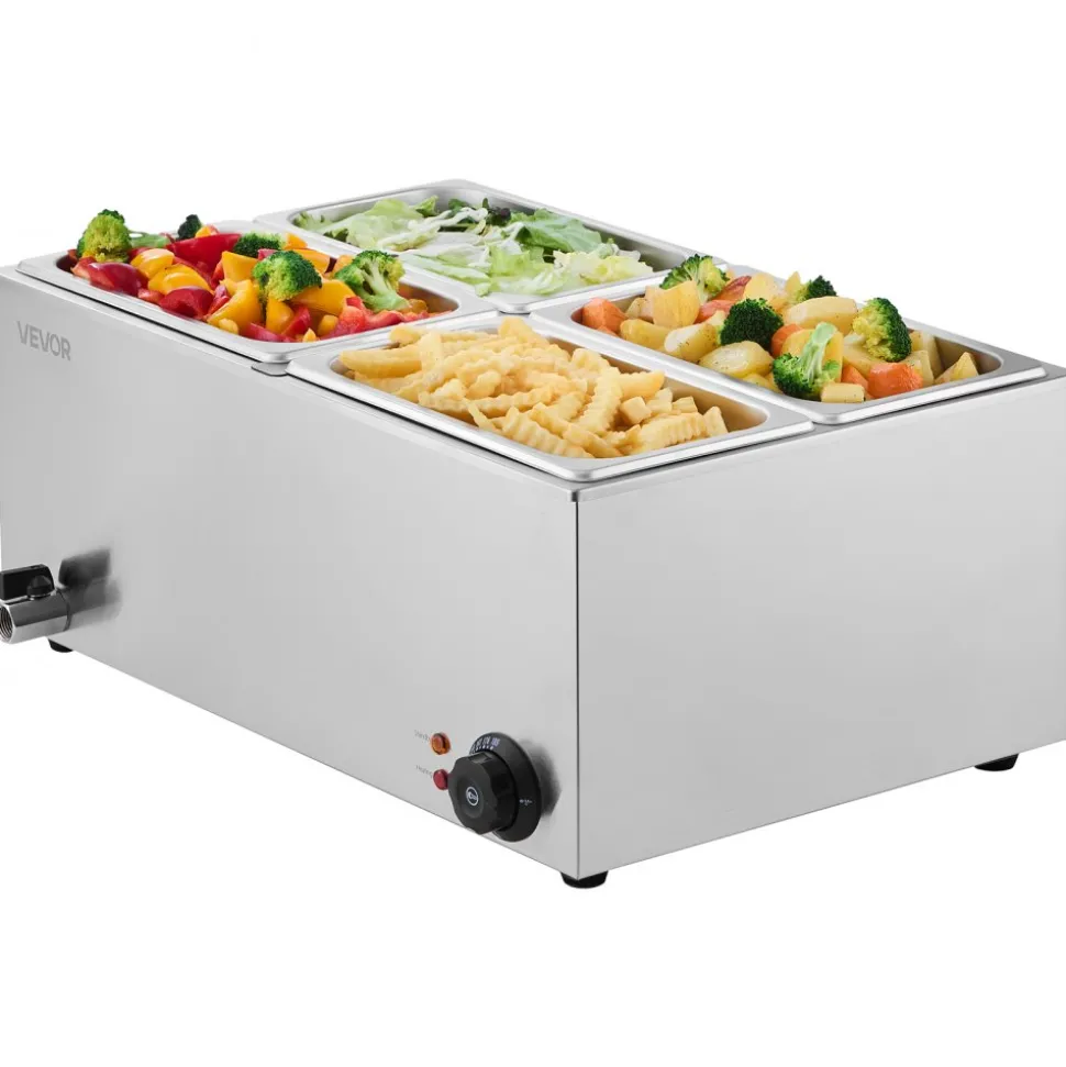 VEVOR 24QT Commercial Food Warmer, 4-Pan Electric Steam Table, 1200W Professional Countertop Stainless Steel Buffet Bain Marie with 86-185°F Temp Control for Catering, Buffet, Parties, Restaurants