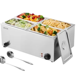 VEVOR 24QT Commercial Food Warmer, 4-Pan Electric Steam Table, 1200W Professional Countertop Stainless Steel Buffet Bain Marie with 86-185°F Temp Control for Catering, Buffet, Parties, Restaurants