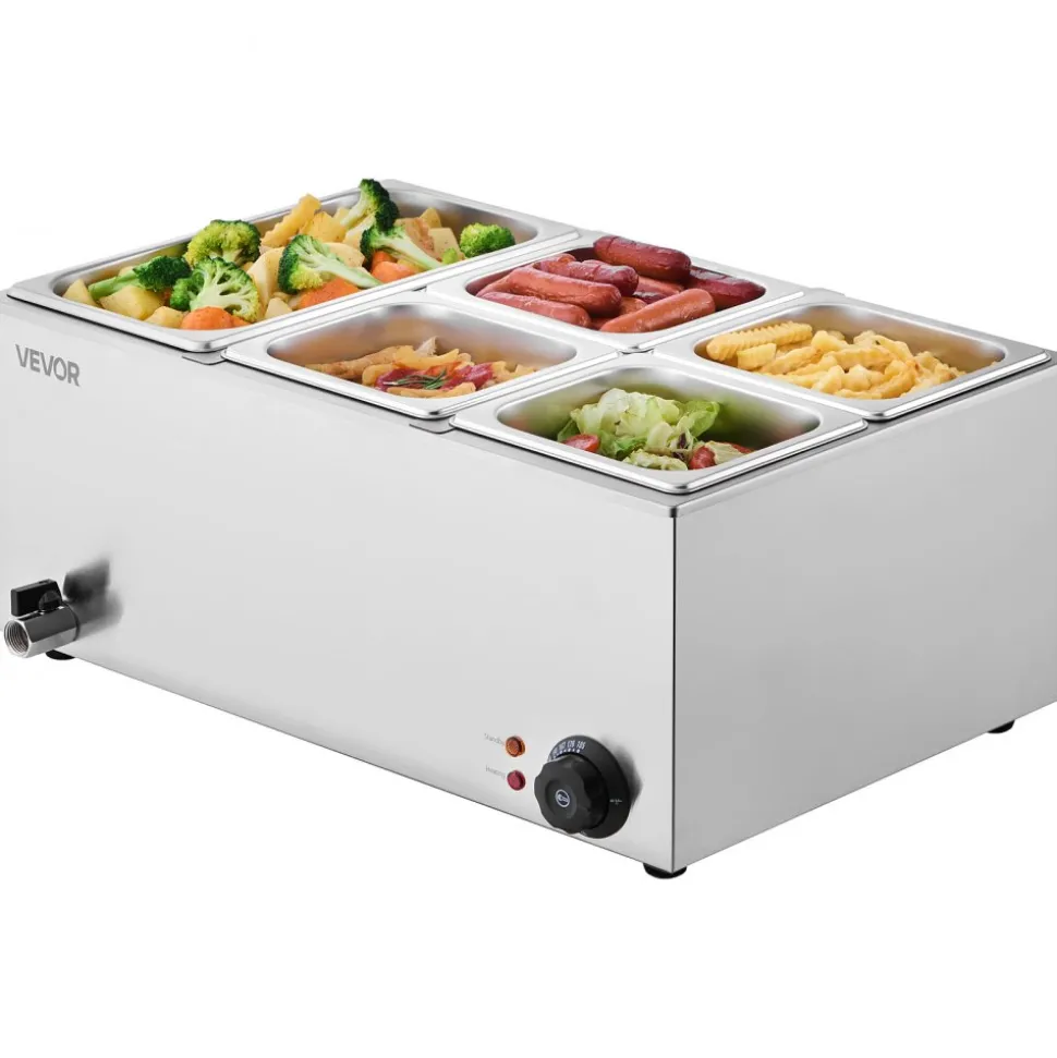 VEVOR 24QT Commercial Food Warmer, 5-Pan Electric Steam Table, 1200W Professional Countertop Stainless Steel Buffet Bain Marie with 86-185°F Temp Control for Catering, Buffet, Parties, Restaurants