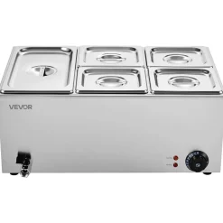 VEVOR 24QT Commercial Food Warmer, 5-Pan Electric Steam Table, 1200W Professional Countertop Stainless Steel Buffet Bain Marie with 86-185°F Temp Control for Catering, Buffet, Parties, Restaurants