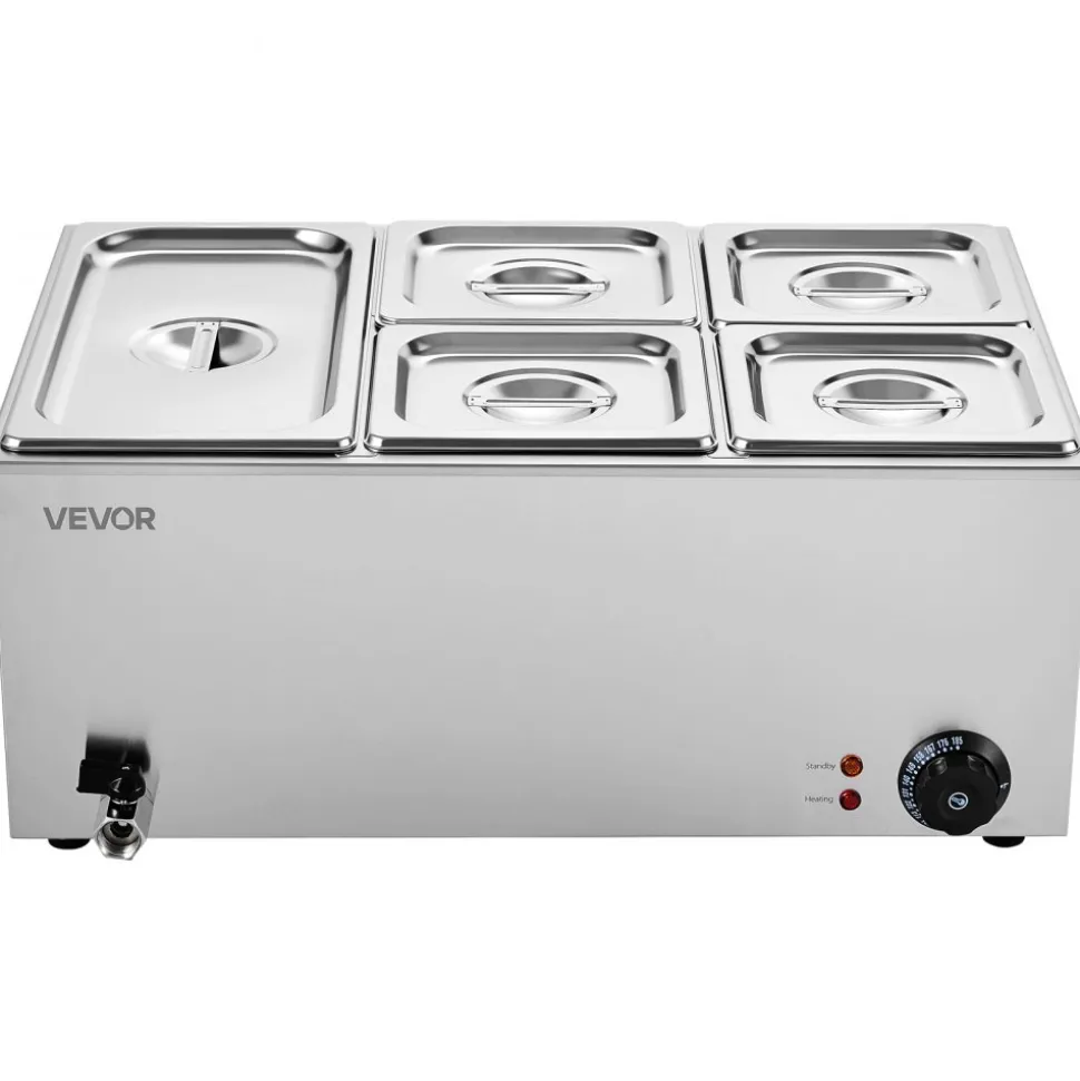 VEVOR 24QT Commercial Food Warmer, 5-Pan Electric Steam Table, 1200W Professional Countertop Stainless Steel Buffet Bain Marie with 86-185°F Temp Control for Catering, Buffet, Parties, Restaurants