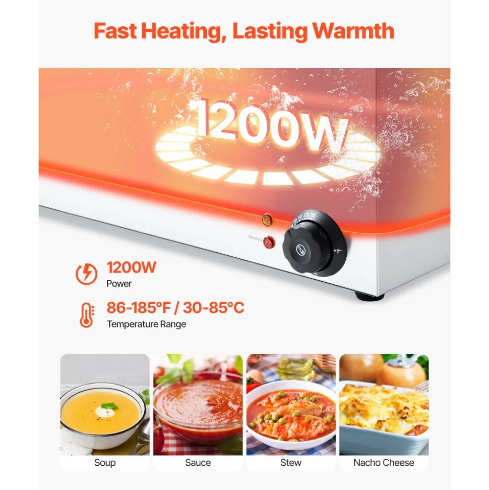 VEVOR 24QT Commercial Food Warmer, 5-Pan Electric Steam Table, 1200W Professional Countertop Stainless Steel Buffet Bain Marie with 86-185°F Temp Control for Catering, Buffet, Parties, Restaurants