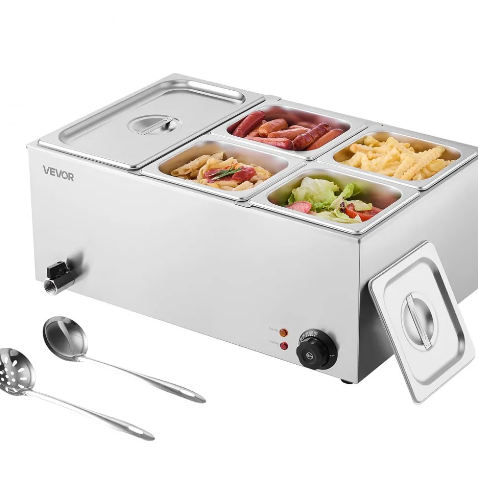 VEVOR 24QT Commercial Food Warmer, 5-Pan Electric Steam Table, 1200W Professional Countertop Stainless Steel Buffet Bain Marie with 86-185°F Temp Control for Catering, Buffet, Parties, Restaurants