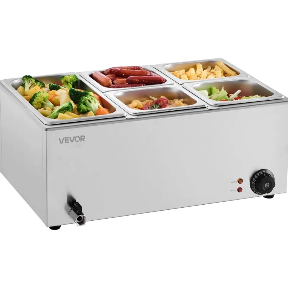 VEVOR 24QT Commercial Food Warmer, 5-Pan Electric Steam Table, 1200W Professional Countertop Stainless Steel Buffet Bain Marie with 86-185°F Temp Control for Catering, Buffet, Parties, Restaurants