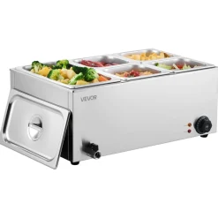 VEVOR 24QT Commercial Food Warmer, 5-Pan Electric Steam Table, 1200W Professional Countertop Stainless Steel Buffet Bain Marie with 86-185°F Temp Control for Catering, Buffet, Parties, Restaurants