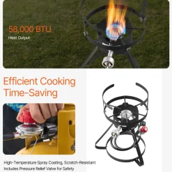 VEVOR 10 Qt Fish and Wing Fryer, Aluminum Propane Fish Fryer Kit, Outdoor Deep Fryer Seafood Pot with Thermometer, Strainer Basket, and 54,000 BTUs Propane Burners, for Outdoor and Backyard Cooking