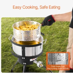 VEVOR 10 Qt Fish and Wing Fryer, Aluminum Propane Fish Fryer Kit, Outdoor Deep Fryer Seafood Pot with Thermometer, Strainer Basket, and 54,000 BTUs Propane Burners, for Outdoor and Backyard Cooking