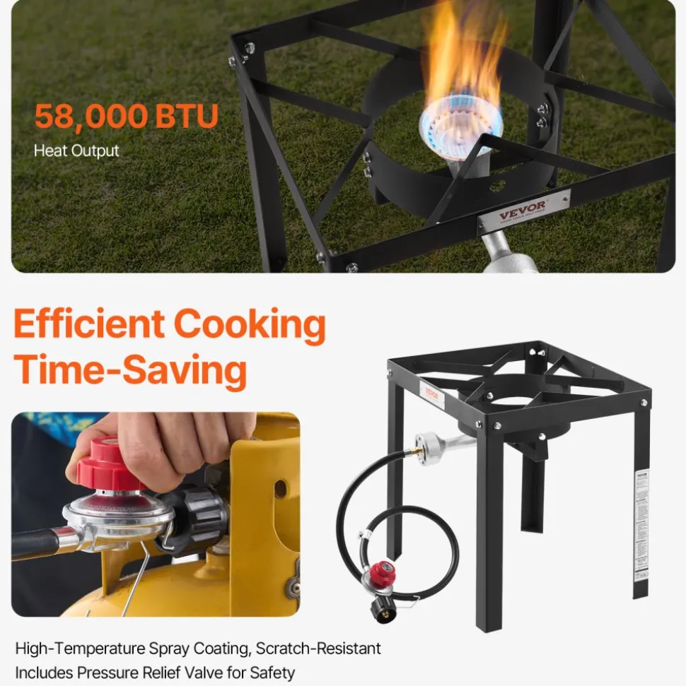 VEVOR 18 Qt Fish and Wing Fryer with Double Basket, Aluminum Propane Fish Fryer Kit, Outdoor Deep Fryer Seafood Pot with Thermometer and 58,000 BTUs Propane Burners, for Outdoor and Backyard Cooking