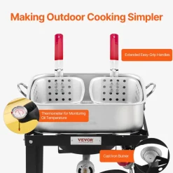 VEVOR 18 Qt Fish and Wing Fryer with Double Basket, Aluminum Propane Fish Fryer Kit, Outdoor Deep Fryer Seafood Pot with Thermometer and 58,000 BTUs Propane Burners, for Outdoor and Backyard Cooking