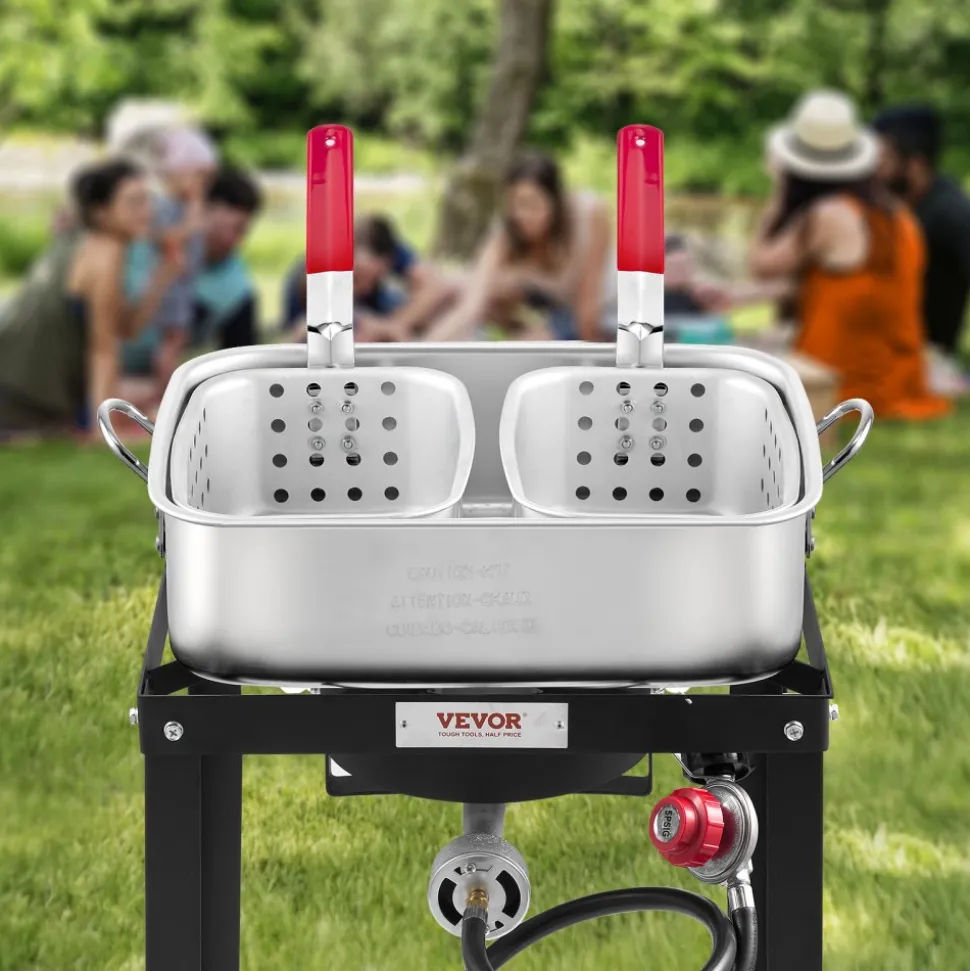 VEVOR 18 Qt Fish and Wing Fryer with Double Basket, Aluminum Propane Fish Fryer Kit, Outdoor Deep Fryer Seafood Pot with Thermometer and 58,000 BTUs Propane Burners, for Outdoor and Backyard Cooking