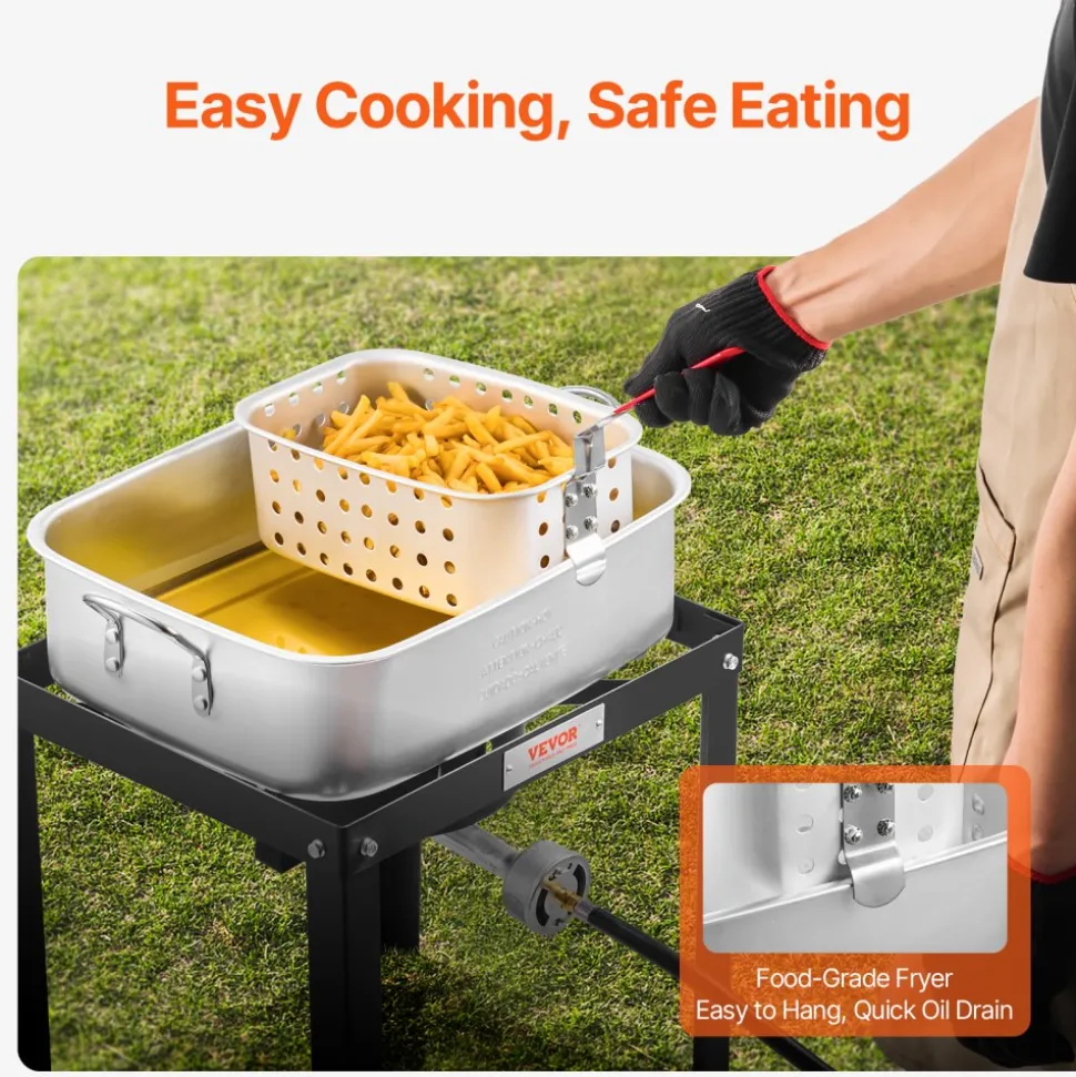 VEVOR 18 Qt Fish and Wing Fryer with Double Basket, Aluminum Propane Fish Fryer Kit, Outdoor Deep Fryer Seafood Pot with Thermometer and 58,000 BTUs Propane Burners, for Outdoor and Backyard Cooking