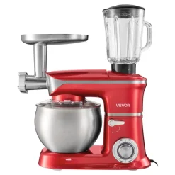 VEVOR 6.3 Qt 3-in-1 Tilt Head Stand Mixer 400W Electric Dough Mixer, Multifunctional Food Kitchen Mixer with Stainless Steel Bowl, Meat Grinder and Blender Attachments, Dough Hook, Whisk, Beater