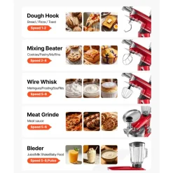 VEVOR 6.3 Qt 3-in-1 Tilt Head Stand Mixer 400W Electric Dough Mixer, Multifunctional Food Kitchen Mixer with Stainless Steel Bowl, Meat Grinder and Blender Attachments, Dough Hook, Whisk, Beater