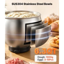 VEVOR 6.3 Qt 3-in-1 Tilt Head Stand Mixer 400W Electric Dough Mixer, Multifunctional Food Kitchen Mixer with Stainless Steel Bowl, Meat Grinder and Blender Attachments, Dough Hook, Whisk, Beater