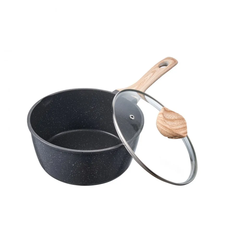 VEVOR 2.5 QT Saucepan, Nonstick Saucepan with Tempered Glass Lid, Multipurpose Cooking Sauce Pot with Detachable Handle, Sauce Pan Small Kitchen Cooking Pot with Coating, Induction Compatible, Black