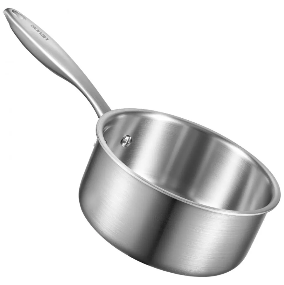 VEVOR 1.5 QT Saucepan, Stainless Steel Saucepan with Glass Lid, Multipurpose Nonstick Stainless Steel Small Cooking Sauce Pot with Ergonomic Handle, Friendly for Oven, Dishwasher, Induction Cooker
