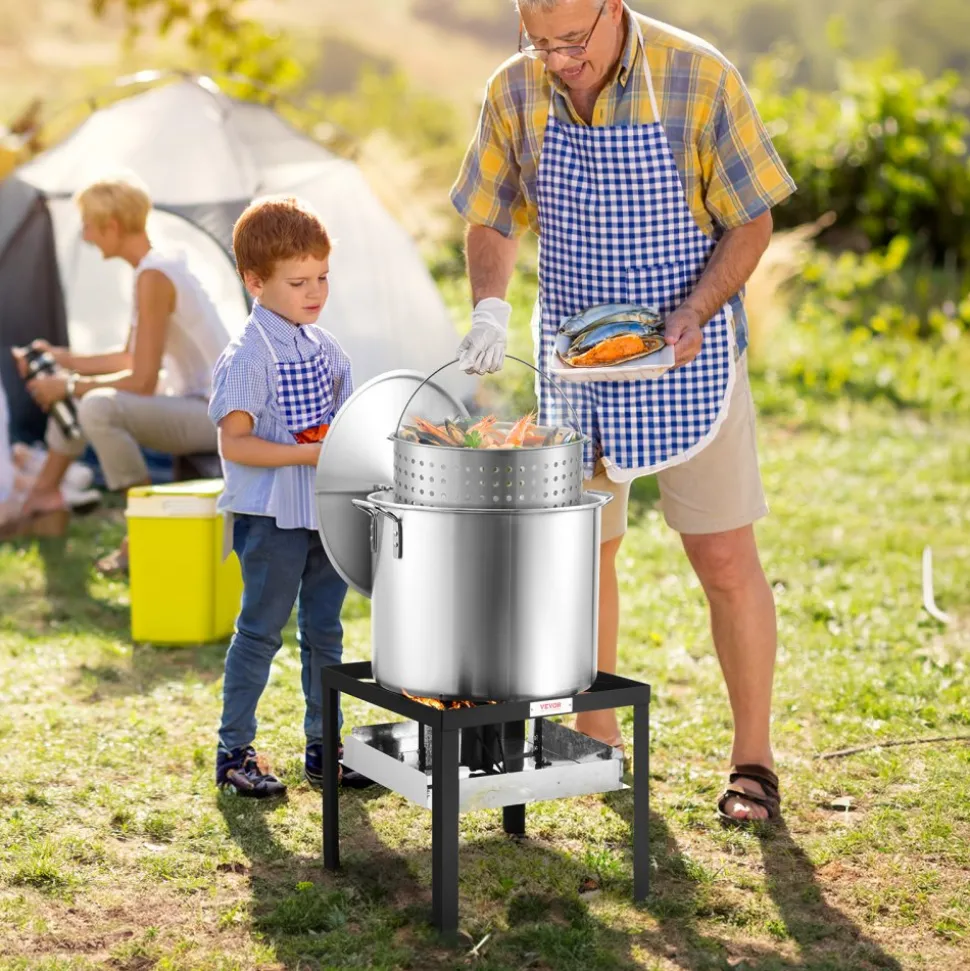 VEVOR 80 Qt Seafood Boiling Kit with Strainer, Outdoor Seafood Boil Pot and Basket, Cooking Set for Crab Crawfish Lobster Boiling, Aluminum Stockpot with 100,000 BTUs Propane Burner and Steamer Rack