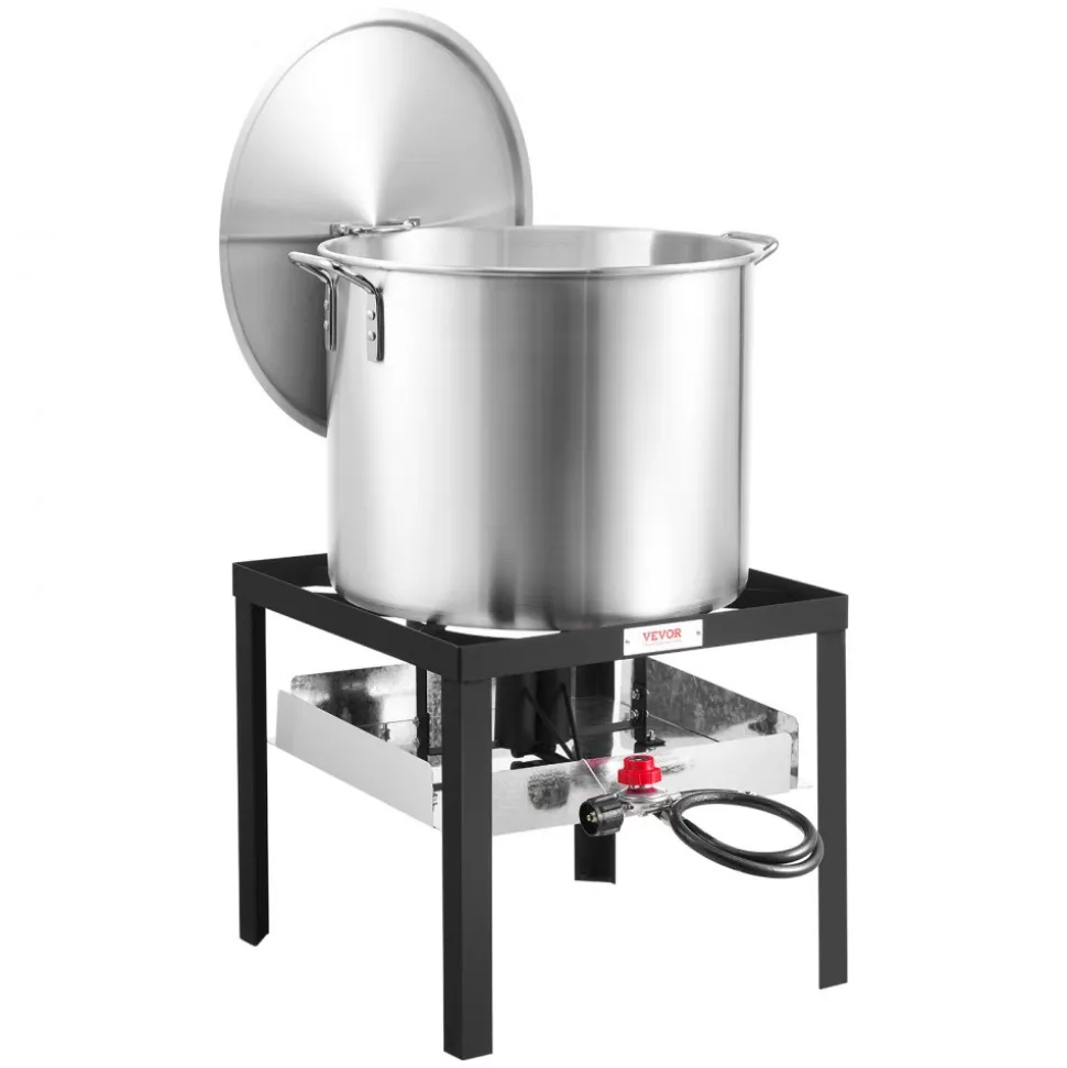 VEVOR 80 Qt Seafood Boiling Kit with Strainer, Outdoor Seafood Boil Pot and Basket, Cooking Set for Crab Crawfish Lobster Boiling, Aluminum Stockpot with 100,000 BTUs Propane Burner and Steamer Rack
