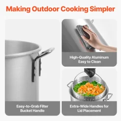 VEVOR 80 Qt Seafood Boiling Kit with Strainer, Outdoor Seafood Boil Pot and Basket, Cooking Set for Crab Crawfish Lobster Boiling, Aluminum Stockpot with 100,000 BTUs Propane Burner and Steamer Rack