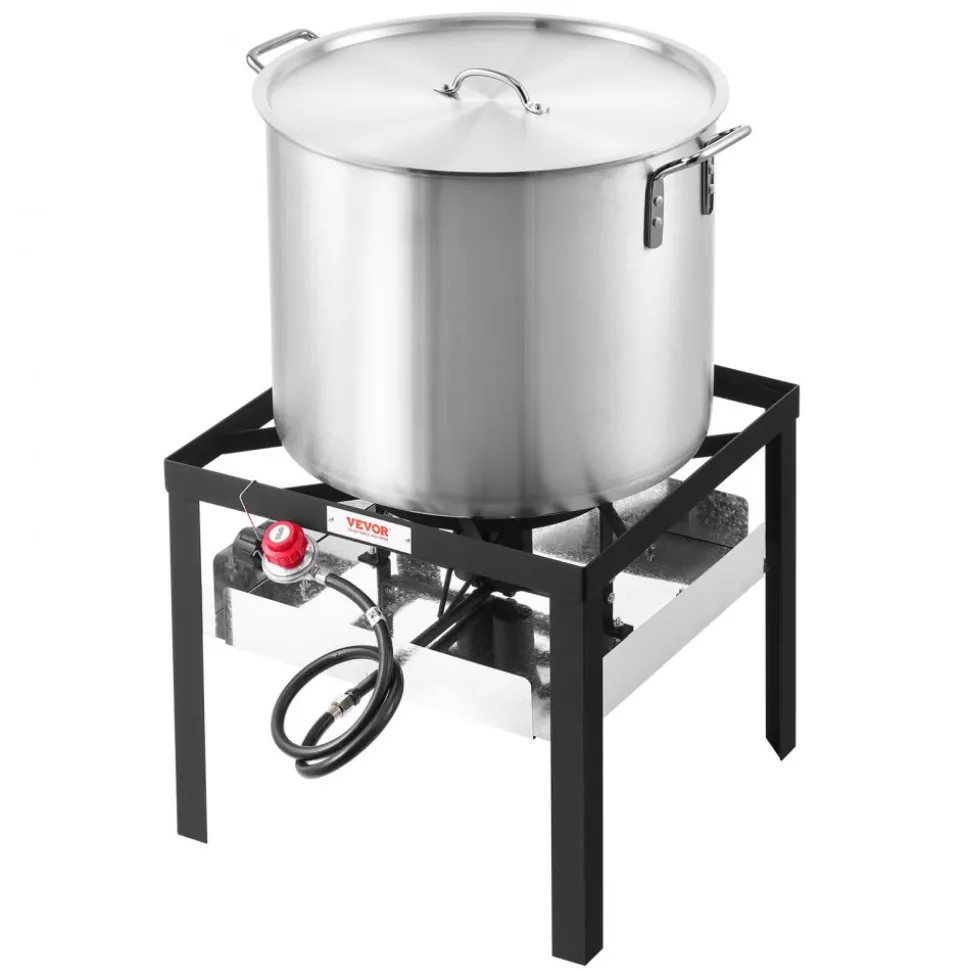 VEVOR 80 Qt Seafood Boiling Kit with Strainer, Outdoor Seafood Boil Pot and Basket, Cooking Set for Crab Crawfish Lobster Boiling, Aluminum Stockpot with 100,000 BTUs Propane Burner and Steamer Rack