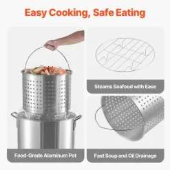 VEVOR 100 Qt Seafood Boiling Kit with Strainer, Outdoor Seafood Boil Pot and Basket, Cooking Set for Crab Crawfish Lobster Boiling, Aluminum Stockpot with 100,000 BTUs Propane Burner and Steamer Rack