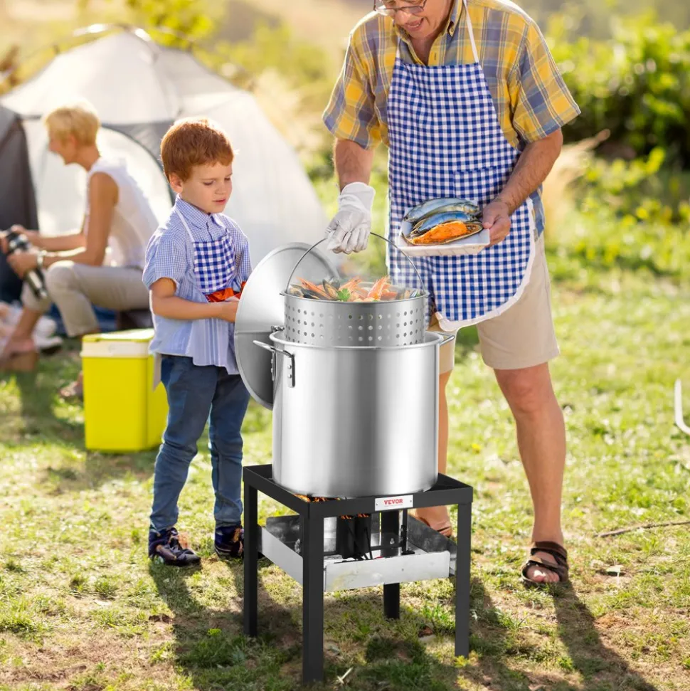 VEVOR 100 Qt Seafood Boiling Kit with Strainer, Outdoor Seafood Boil Pot and Basket, Cooking Set for Crab Crawfish Lobster Boiling, Aluminum Stockpot with 100,000 BTUs Propane Burner and Steamer Rack