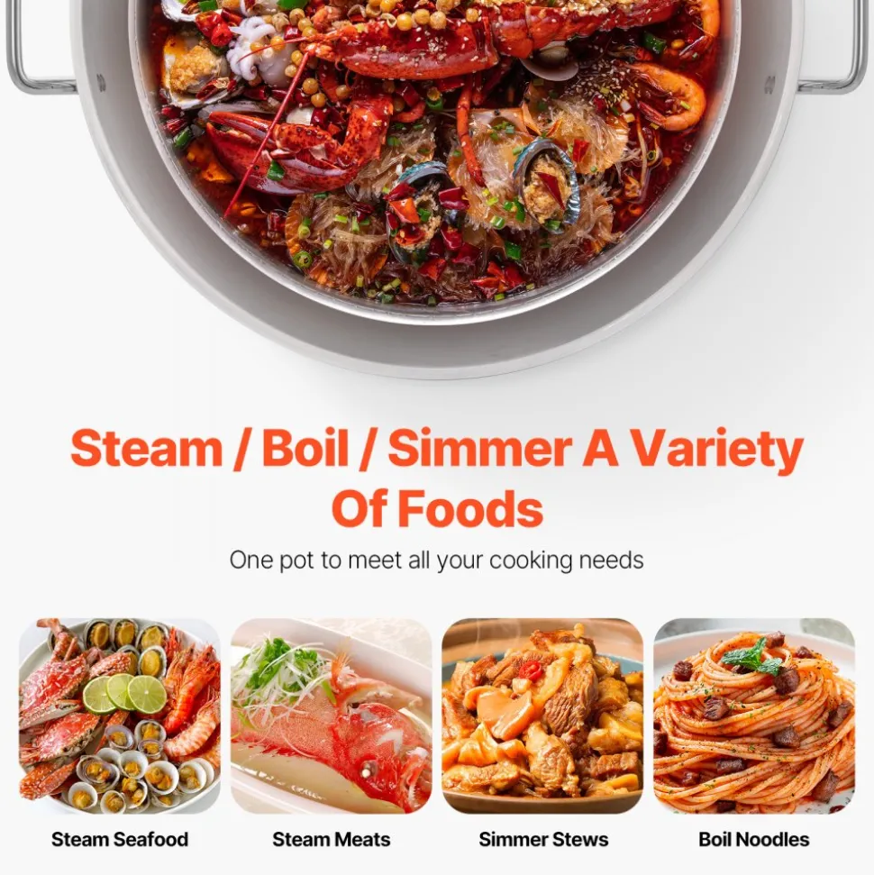 VEVOR 100 Qt Seafood Boiling Kit with Strainer, Outdoor Seafood Boil Pot and Basket, Cooking Set for Crab Crawfish Lobster Boiling, Aluminum Stockpot with 100,000 BTUs Propane Burner and Steamer Rack