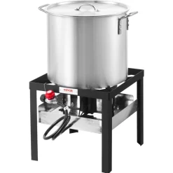 VEVOR 100 Qt Seafood Boiling Kit with Strainer, Outdoor Seafood Boil Pot and Basket, Cooking Set for Crab Crawfish Lobster Boiling, Aluminum Stockpot with 100,000 BTUs Propane Burner and Steamer Rack