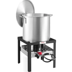 VEVOR 100 Qt Seafood Boiling Kit with Strainer, Outdoor Seafood Boil Pot and Basket, Cooking Set for Crab Crawfish Lobster Boiling, Aluminum Stockpot with 100,000 BTUs Propane Burner and Steamer Rack