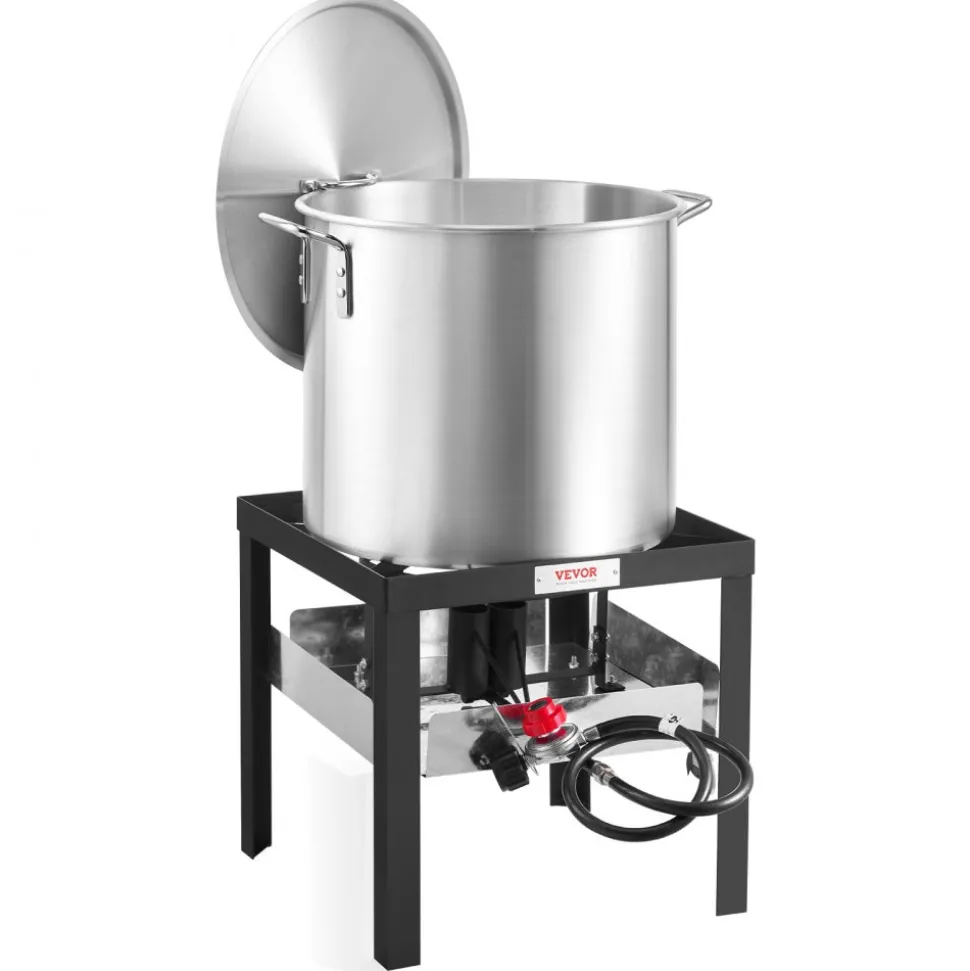VEVOR 100 Qt Seafood Boiling Kit with Strainer, Outdoor Seafood Boil Pot and Basket, Cooking Set for Crab Crawfish Lobster Boiling, Aluminum Stockpot with 100,000 BTUs Propane Burner and Steamer Rack