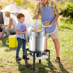 VEVOR 60 Qt Seafood Boiling Kit with Strainer, Outdoor Seafood Boil Pot and Basket, Cooking Set for Crab Crawfish Lobster Boiling, Aluminum Stockpot with 100,000 BTUs Propane Burner and Steamer Rack