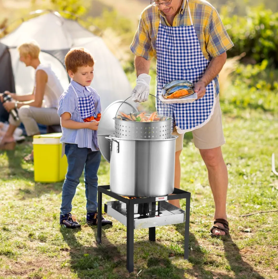 VEVOR 60 Qt Seafood Boiling Kit with Strainer, Outdoor Seafood Boil Pot and Basket, Cooking Set for Crab Crawfish Lobster Boiling, Aluminum Stockpot with 100,000 BTUs Propane Burner and Steamer Rack