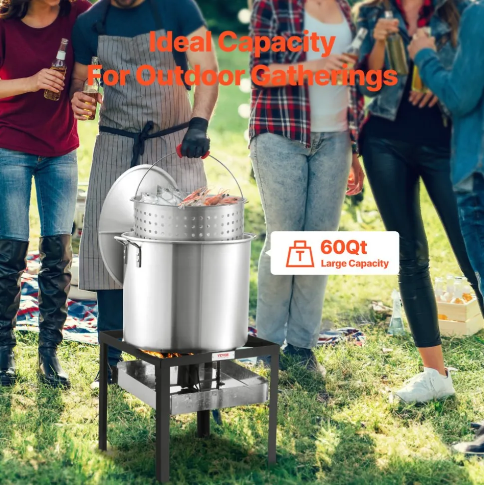 VEVOR 60 Qt Seafood Boiling Kit with Strainer, Outdoor Seafood Boil Pot and Basket, Cooking Set for Crab Crawfish Lobster Boiling, Aluminum Stockpot with 100,000 BTUs Propane Burner and Steamer Rack