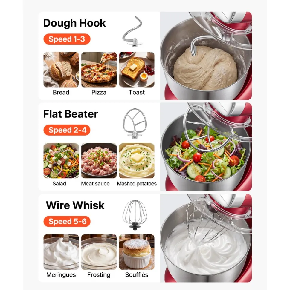 VEVOR 4.2 Qt Tilt Head Stand Mixer 400W Electric Dough Mixer, 6 Speeds Food Kitchen Mixer with Stainless Steel Bowl, Splash Guard, Dough Hook, Whisk, Beater, for Baking Mixing Whipping