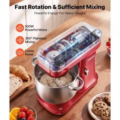 VEVOR 7.4 Qt Tilt Head Stand Mixer 500W Electric Dough Mixer, 12 Speeds Food Kitchen Mixer with Stainless Steel Bowl, Splash Guard, Dough Hook, Whisk, Beater, for Baking Mixing