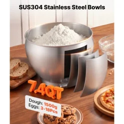 VEVOR 7.4 Qt Tilt Head Stand Mixer 500W Electric Dough Mixer, 6 Speeds with Pulse Food Kitchen Mixer with Stainless Steel Bowl, Splash Guard, Dough Hook, Whisk, Beater, for Baking Mixing