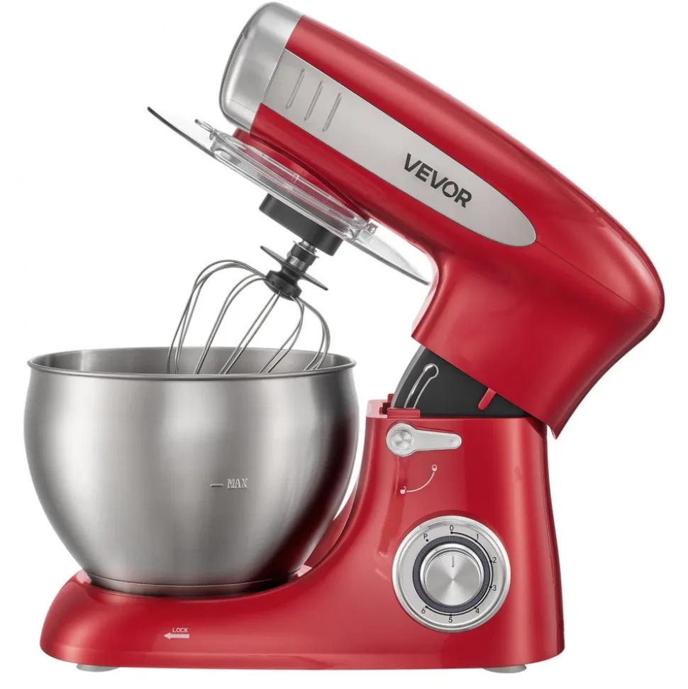 VEVOR 7.4 Qt Tilt Head Stand Mixer 500W Electric Dough Mixer, 6 Speeds with Pulse Food Kitchen Mixer with Stainless Steel Bowl, Splash Guard, Dough Hook, Whisk, Beater, for Baking Mixing