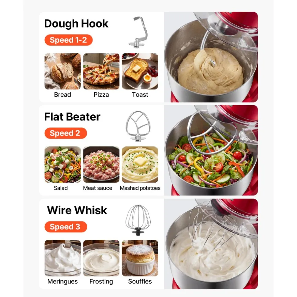 VEVOR 5.3+4.2 Qt Tilt Head Stand Mixer 400W Electric Dough Mixer, 3 Speeds Food Kitchen Mixer with Stainless Steel Bowl, Splash Guard, Dough Hook, Whisk, Beater, for Baking Mixing Whipping