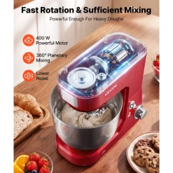 VEVOR 5.3+4.2 Qt Tilt Head Stand Mixer 400W Electric Dough Mixer, 3 Speeds Food Kitchen Mixer with Stainless Steel Bowl, Splash Guard, Dough Hook, Whisk, Beater, for Baking Mixing Whipping