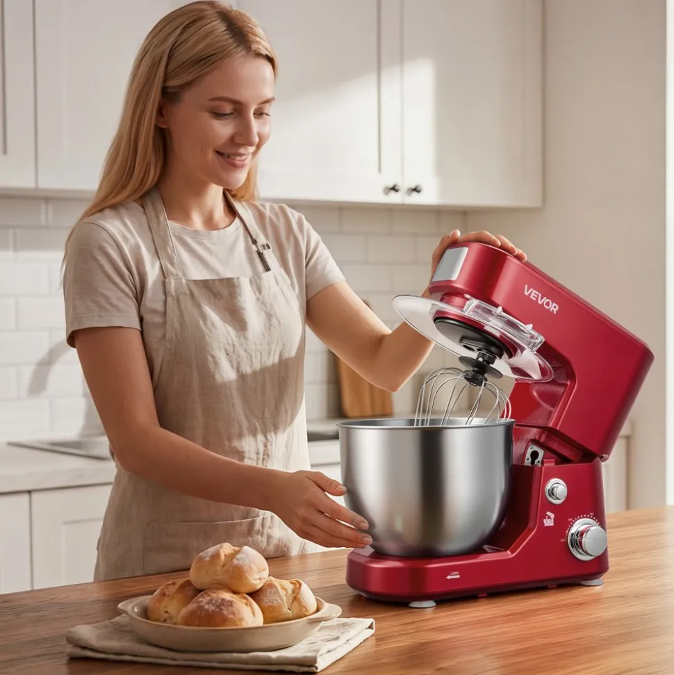 VEVOR 5.3+4.2 Qt Tilt Head Stand Mixer 400W Electric Dough Mixer, 3 Speeds Food Kitchen Mixer with Stainless Steel Bowl, Splash Guard, Dough Hook, Whisk, Beater, for Baking Mixing Whipping