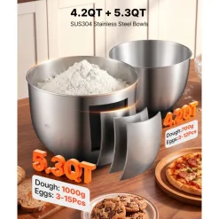 VEVOR 5.3+4.2 Qt Tilt Head Stand Mixer 400W Electric Dough Mixer, 3 Speeds Food Kitchen Mixer with Stainless Steel Bowl, Splash Guard, Dough Hook, Whisk, Beater, for Baking Mixing Whipping