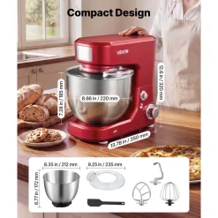 VEVOR 5.3+4.2 Qt Tilt Head Stand Mixer 400W Electric Dough Mixer, 3 Speeds Food Kitchen Mixer with Stainless Steel Bowl, Splash Guard, Dough Hook, Whisk, Beater, for Baking Mixing Whipping