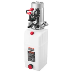 VEVOR 6 Quart Hydraulic Power Unit, Single Acting Dump Trailer Pump, 3200 PSI Max Relief Pressure & 0.91 GPM Flow Rate, DC 12V Hydraulic Pump with Metal Reservoir for Dump Trailer Car Lifting, White